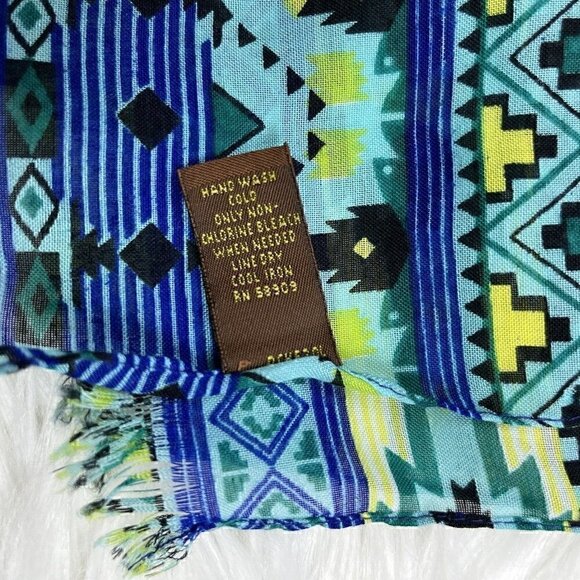 COPPER KEY Scarf Shawl Body Wrap 72" x 20 1/2" Fringe Blue Yellow - Picture 5 of 5